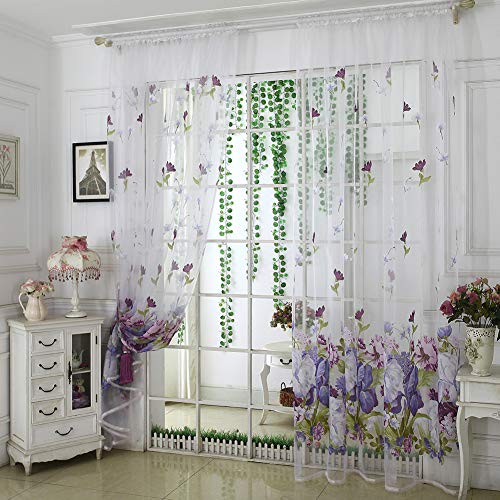 Kuizhiren1 Cortinas opacas con aislamiento térmico para dormitorio, cocina, sala de estar, flores de peonía, hogar, dormitorio, tul para puerta, ventana, cortina de gasa Cover