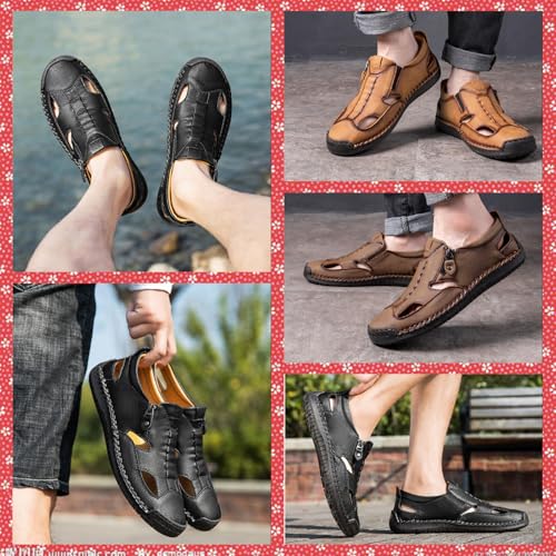Men's Leather Fisherman Sandals Closed Toe Slip On Breathable Summer Casual Beach Walking Shoes Anti-Slip Outdoor Driving3