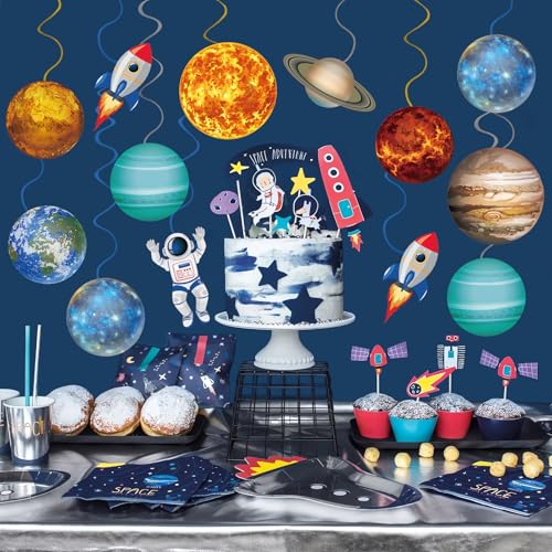 Image of 40Pcs Solar System Hanging Swirl Decorations, Outer Space Party Ceiling Hanging Swirls Space Themed Party Swirls Streamers for Space Themed Birthday Baby Shower Party Decor Supplies