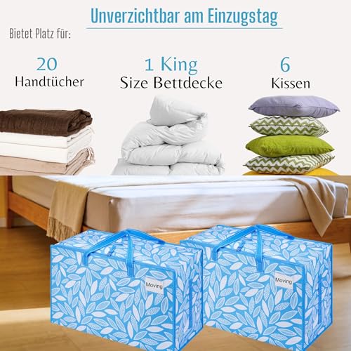 VENO 102 Liter Große Aufbewahrungstasche mit Deckel, Strapazierfähige Griffe und Reißverschlüssen für Umzug, Kleideraufbewahrung, Hausbedarf, wasserabweisend (Frühlingsbrise, 2er-Pack)