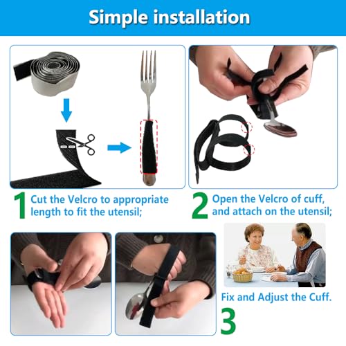 Universal Cuff Adaptive Utensil Holder for Elderly Adults Eating Handicap Utensils Feeding Therapy Tools (3 PCS) Adaptive Holder Cups Spoon Fork Gadgets for Arthritic Hands Parkinsons Patients Gifts - Image 6