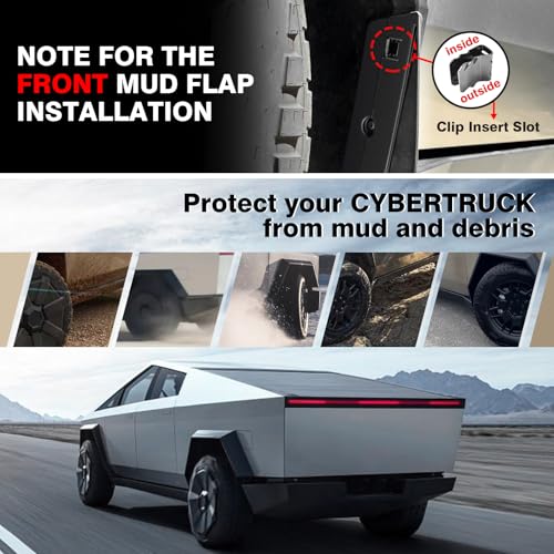 Image of Muslogy Rally Style Mud Flaps Compatible with Tesla Cybertruck 2023 2024 2025 Mudguard Splash Guards Fender Protection Front & Rear 4pcs Set TPE Material All Weather No Drilling Exterior Accessories