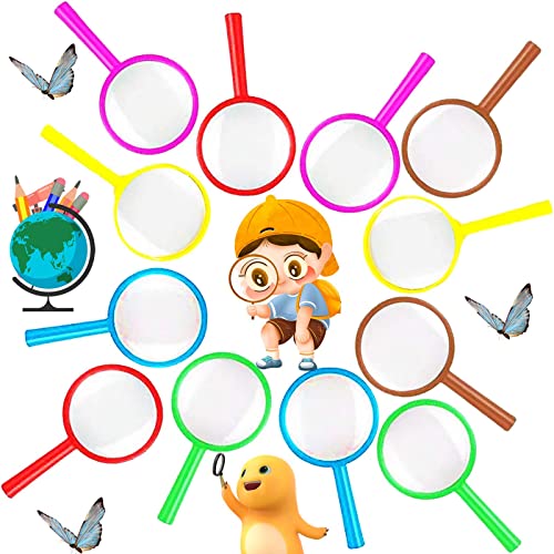 Dilightnews 12 Pièces Verre Grossissant Enfants en Bas Âge, Portable Enfant Colorées Loupes en Plastique, loupes de détective pour Enfants, Avec Poignée Pour Lecture, Travail Rapproché, Insectes,