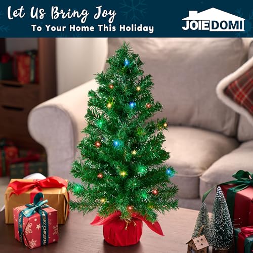 JOIEDOMI 24\"/2FT Small Christmas Tree with Multi-Color LED Lights, Table Top Christmas Tree Pre-lit Artificial Xmas Tree, Green Miini Lighted Christmas Tree for Xmas Decorations Indoor Party Décor