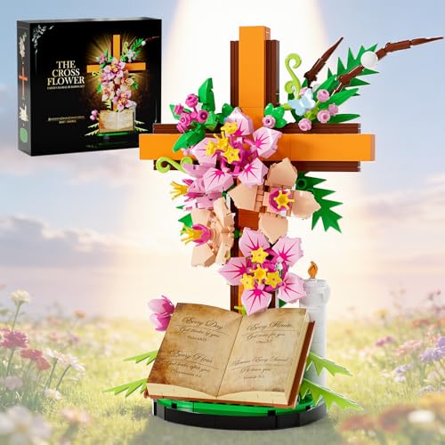 Product Image of the Jesus Cross Flower Building Set, Easter Religious Collectibles, Compatible with Lego Flowers Botanicals Catholic Building Toys, Christian Gifts for Adults Girls Mothers Women Christmas Halloween