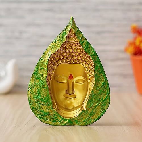 eCraftIndia Golden Green Resin Leaf Lord Buddha Statue | Buddha S...