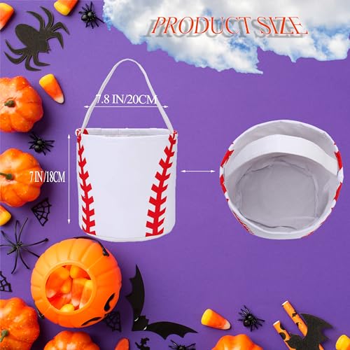Image of Baseball Basket for Kids Canvas Easter Egg Hunt Baskets Halloween Trick or Treat Candy Bucket for Halloween Easter