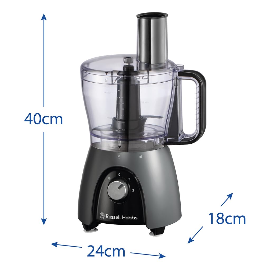 Russell Hobbs Procesador de alimentos, batidora/picadora/molinillo/cortador de verduras en rodajas, con jarra, amasa, cortar en rodajas, pica y ralla, 900 W max, Desire Matte Charcoal 27111-56
