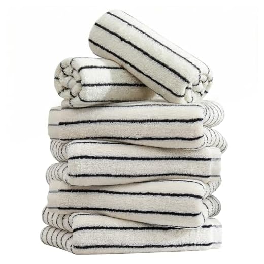Qaxopl 6 Piece Black and White Striped Towels,100% Cotton Bath Towels Ultra Soft and Highly Absorbent 490GSM Towels for Bathroom Kitchen, Showering, Spa, Gym,Hotel (13” x 29”)