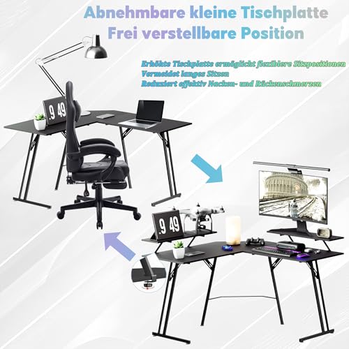 Miniatura 8 de Xmtech Mesa De Gaming, 120 X 50 X 73 Cm, Escritorio Para Ordenador Con 2 Soportes De Monitor, Escritorio Para Juegos En Forma De L, Mesa Para Pc Con Superficie De Fibra De Carbono, Color Negro