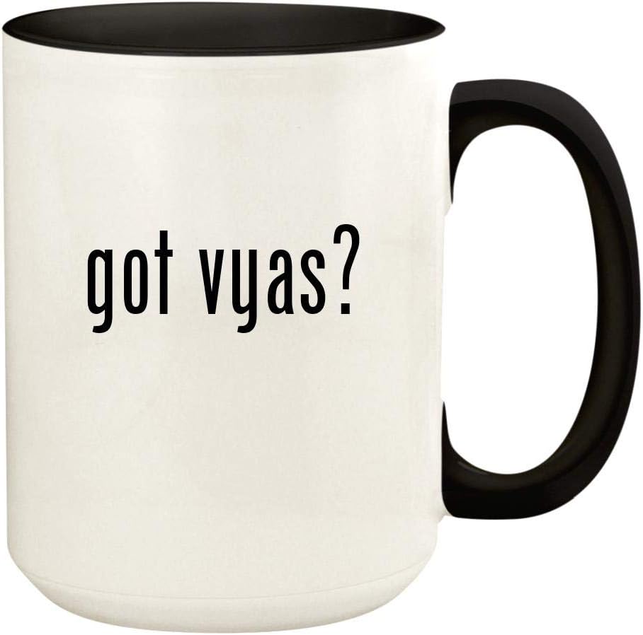 got vyas? - 15oz Ceramic Colored Handle and Inside Coffee Mug Cup, Black
