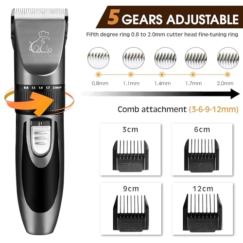 Anluomafuy Hundeschermaschine, Leise Schermaschine Hund Katze, IPX7 Wasserdichtes Schermaschine Hund Katze, 2 Stunden Akkulaufzeit, mit Haustierpflegeset, für Dickes, Langes und Lockiges Tierhaare
