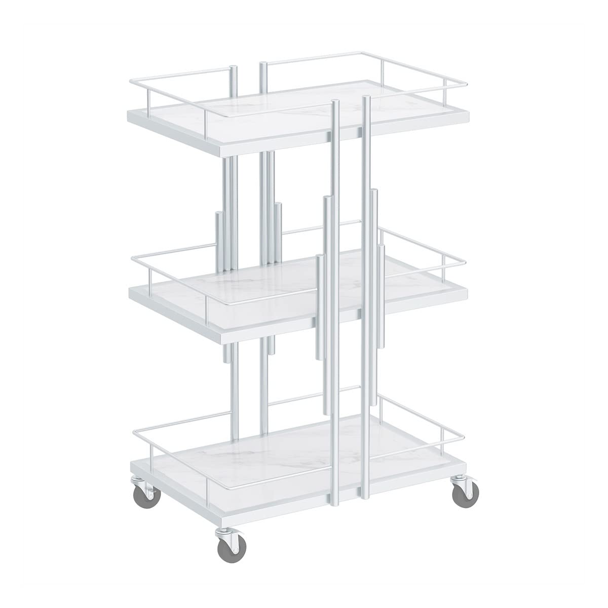 Carrito utilitario de 3 niveles con estantes de mármol blanco que ahorra espacio, carrito de servir para salón, hogar y hotel, elegante para una fácil instalación y movilidad