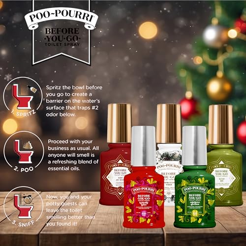 Image of Poo-Pourri Before-You-Go Toilet Spray Holiday set, Hollyday Spice, Mistletoe Spritzes, Oh Spritzmas Tree, Berry and Bright, Balsam Bum
