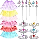 JaGely 18 Pcs Princess Dress up Tutu Crown Magic Wand Accessories Tiara Ballet Tutu Skirt for 3-8 Years Old Girls Costume Party Favors