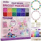 Gionlion 6000 Clay Beads Bracelet Making Kit, Friendship Bracelet Kits Preppy Beads for Jewellery Making, Flat Heishi Beads for Bracelet Arts and Crafts Gifts for Teen Girls