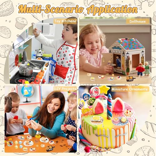 50 Stück Miniatur Essen und Trinken, Puppenhaus Zubehör aus Harz, 1:12 Lebensmittel Miniatur Deko für Mini Küche, Rollenspiel Spielzeug, Essen Party