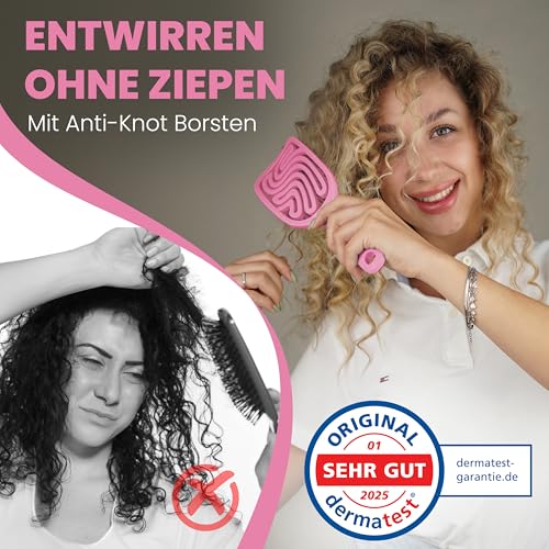 Walcora Haarbürste ohne Ziepen – NEUHEIT 2025 – Entwirrbürste & Detangler Bürste für Damen, Herren & Kinder, für Locken, nasse, feine & lange Haare, Hair Brush - Pink