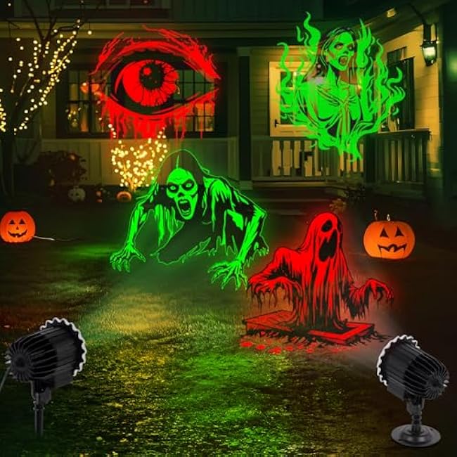 Halloween Projector Lights Outdoor - LED Rotating Skull & Ghost Projection Light, Waterproof Halloween Light Projector, Indoor/Outdoor Decor for Home, Yard, Party, Window & Wall