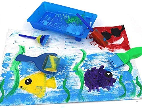 Fallaloe Kids Painting Kits - 31 Pcs Paint Sponges For Kids, Early Diy Learning Kids Include Foam Brushes, Sponge Paint Brushes, Flower Pattern Brush, Waterproof Apron, Brush Set #TOP4