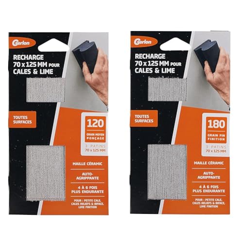 Gerlon Recharge Abrasif Super Resistant - Lot de 3 Maille Ceramic - 70 125 MM Grain moyen (120) & 3 mailles abrasive Fine (180) 70 x 125 - ponçage COPR1F