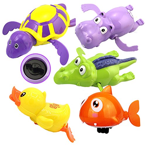5 Pack Pool Float Bath Toys, Wind Up Swimming Bathtub Animals For Boys Girls Toddlers , Fish + Tortoise + Hippocampus + Crocodile + Duck, Smooth Cute Appearance (Random Color) #TOP5