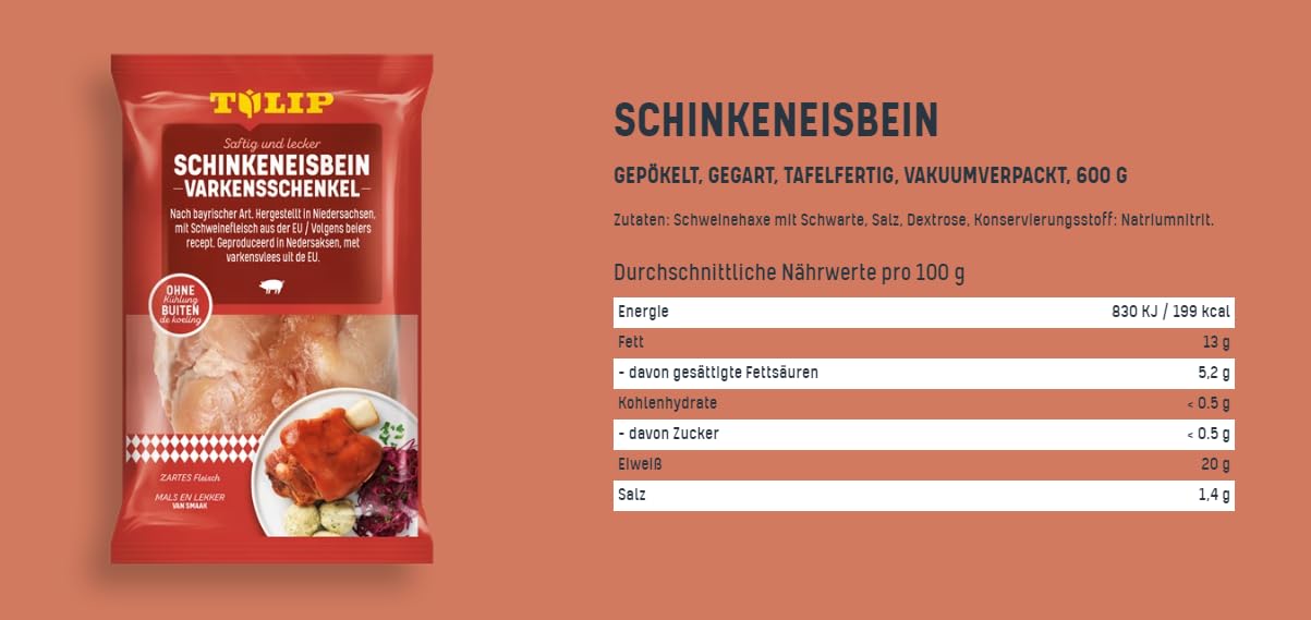 TULIP 4x 600 g Grill-Haxe + 4x 600 g Eisbein | Tafelfertig Gegart Vakuumverpackt | einfach im Backofen zubereitet in ca. 30-40 Minuten | Schinkeneisbein und Schweinshaxe ohne Kühlung