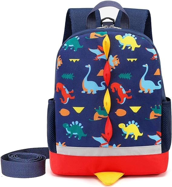MAOYUAN BEAR Dinosaur Kids Backpack, Suitable for toddlers Leash Nursery Backpack, Boys Backpack, (dark blue)