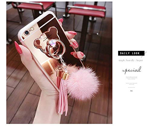 Black Lemon Iphone 6 Plus/Iphone 6S Plus Case With 360° Rotatable Crystal Ring Stand Iphone Cases Covers With Tassel Hairball Phone Case Drop Resistant Phone Case Shockproof Hard Protective Case Pink #TOP3