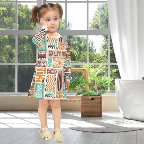 Girls Dresses Toddler Girl Clothes Exotic Tiki Pattern Winter Casual Long Sleeve for Kids 2-8 Years4