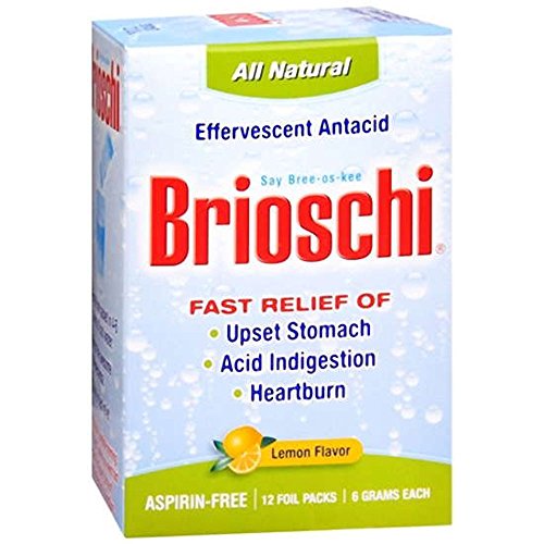 Brioschi Original All Natural Effervescent Antacid, Lemon Flavor One 12 Foil Pack Box, 6 grams each