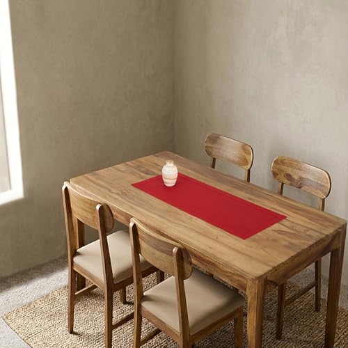Solino Home Linen Red Table Runner 36 Inches - Classic Hemstitch, 100% Pure Linen Coffee Table Runner 14 x 36 Inch Ideal for Dresser Tables - 4th of July by Solino Home - Image 2