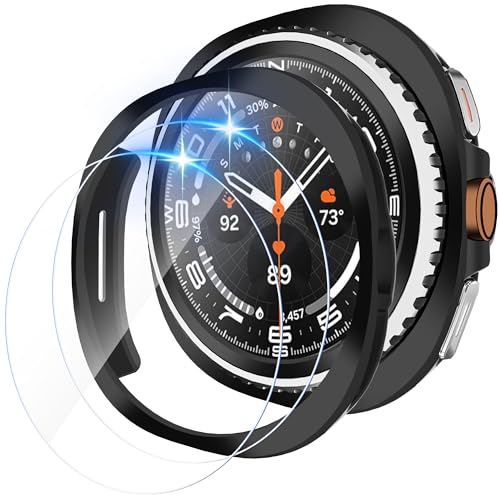 TSOGIA 2 Pack Case with Screen Protector for Samsung Galaxy Watch 8 Classic 46mm, Screen Protector Case, Hard PC Bumper + HD Anti-Fog Tempered Glass Protective Film, Overall Protective Cover, Black - image 1