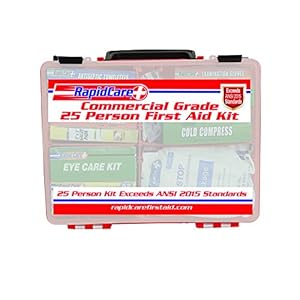 Rapid Care First Aid 839-1-12AN Premium Commercial Grade 25 Person First Aid Kit, Exceeds OSHA/ANSI 2015 Standards, in Detachable Wall Mountable Poly Case