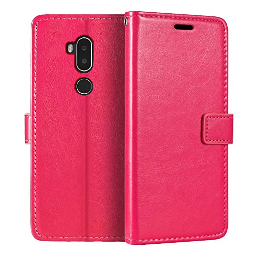 Shantime Lederhülle Kompatibel mit Alcatel A7 XL, Business Design Magnetische Klapphülle, 3 Kartenfächer, Foto & Geheimfach(Rosenrot)