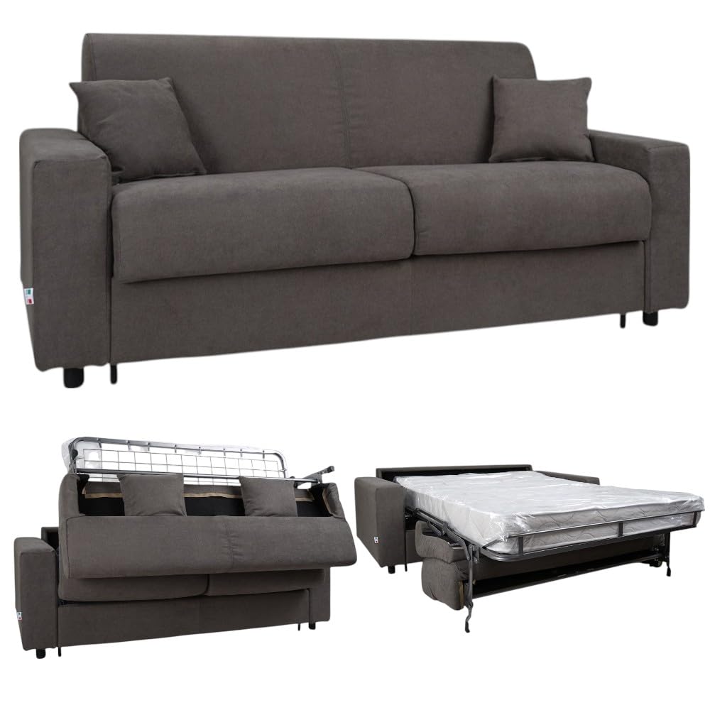 Liberoshopping Divano letto 3 posti sfoderabile in tessuto idrorepellente - apertura a ribalta con rete e materasso aloe – made in italy – modello ROLEN (Grigio)