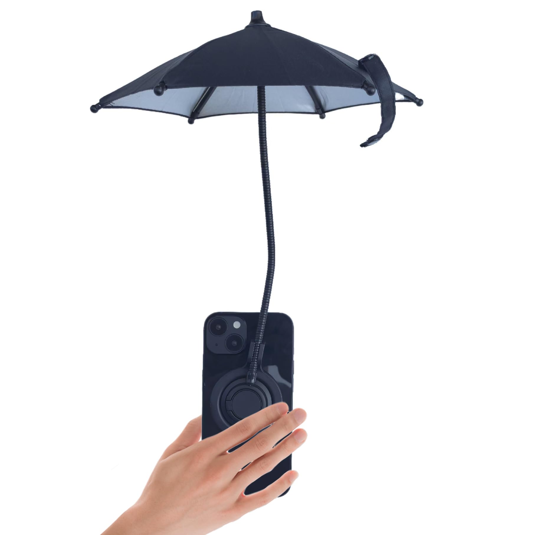 NTidea Magnetic Phone Umbrella for Sun with Universal Adjustable Ring Stand, Cellphone Holder with Outdoor Anti-Reflective Magnetic Umbrella Sun Shade for iPhone 17 16 15 14 Pro Max, Black