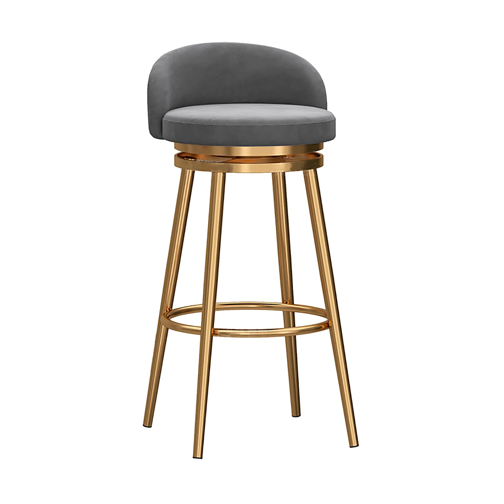 Tabourets de bar pivotants velours gris avec pieds en or pour îlot cuisine