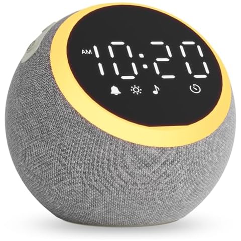 Sound Machine White Noise Machine with 25 Soothing Sounds, 5W Stereo Speaker, Dimmable Alarm Clock for Bedroom with Night Light, 1 Alarm, Sleep Timer, Ideal Gift for Baby, Kids, Adults, Seniors, Grey Cover