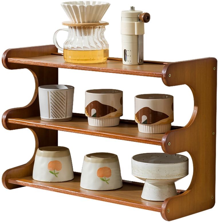3-Tier Mug Display Holder, Coffee Station Organizer, Kitchen Counter Shelf for Tea Coffee Bar Accessories, Matcha Stand, Cup Display, Condiment Storage Rack,Brown