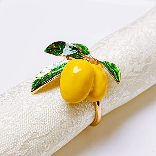 Tropical Yellow Lemon Napkin Rings Set Of 4,Wedding Napkin Holder Fruit Napkin Buckle For Hawaii Parties, Christmas, Thanksgiving, Summer Table Decoration, Hotel, Banquet Serviette Decoration #TOP5