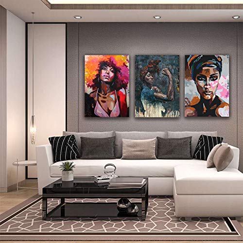 African American Woman Canvas Wall Art African Women Pictures Abstract African Art Paintings For Wall Art Black Woman Portrait Wall Art African Girl Canvas Print Art For Bedroom 16X24X3 Inch Unframed #TOP2