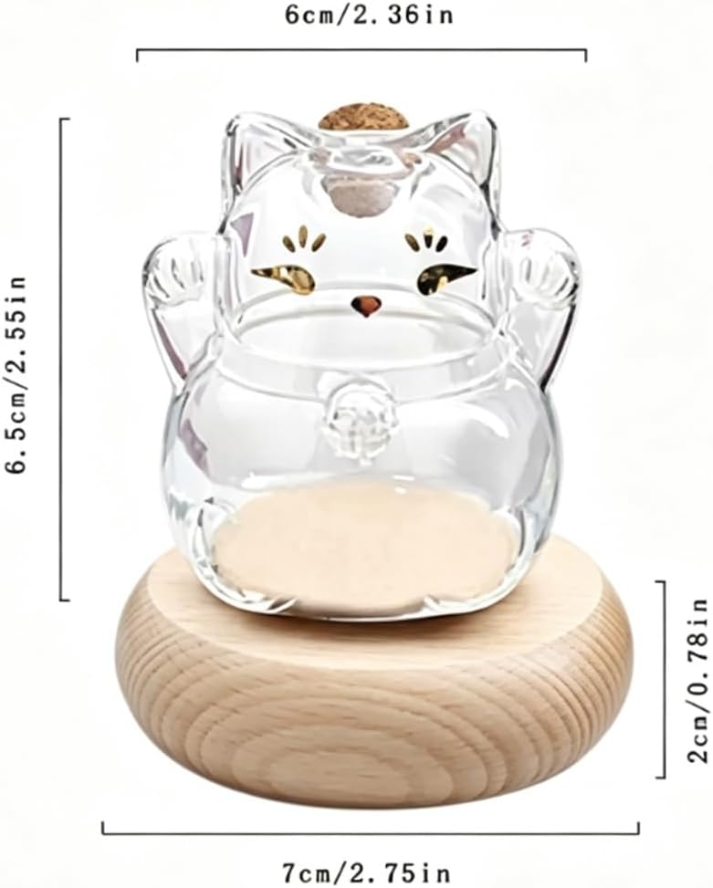 Cat Glass Pet Memorial Keepsake Jar with Wood Base, Pet Fur Ashes Urn, Whiskers Hair Collector, Decorative Desktop Ornament for Dogs Cats Small Animals(Clear)