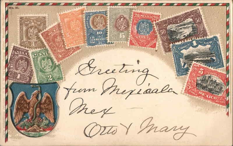 Multiple stamps from Mexico Stamp Postcards Original Antique
