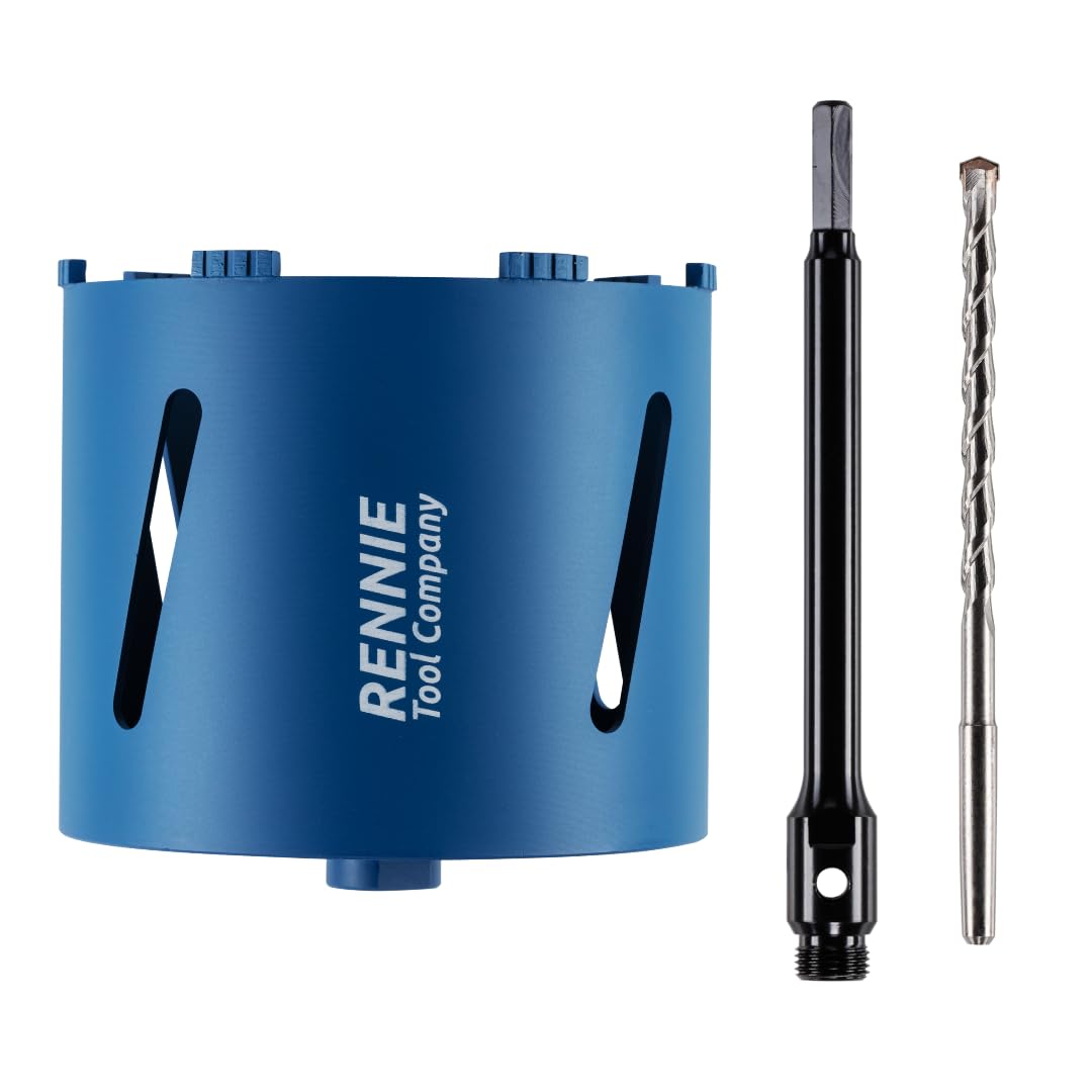 182mm x 150mm Long Diamond Core Drill Bit Set with 240mm Long HEX Shank Adapter & Centre Drill Bit. To Be Used In Concrete Masonry Brick Block Stone Granite
