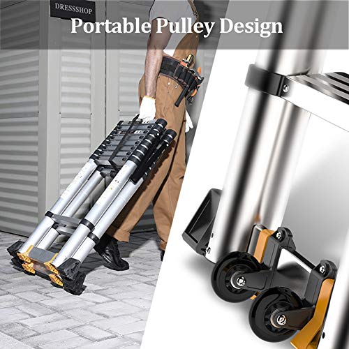 Telescoping Ladder Climb with Stabilizer Bar, Aluminum Extension Ladder for Home Loft Office Engineering Household (Size : 3.9m/12.8ft)