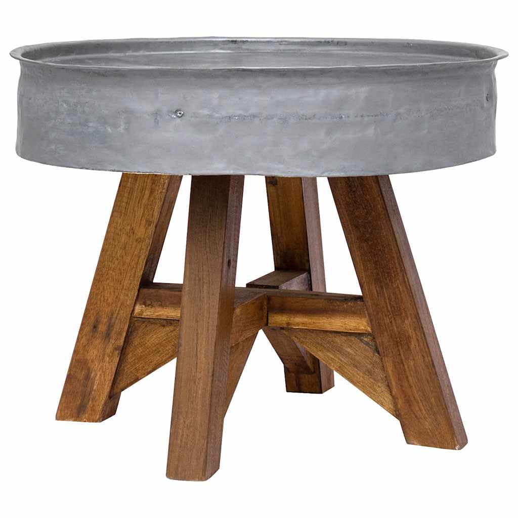 Table basse bois de récupération mélangé meuble salon vintage argenté