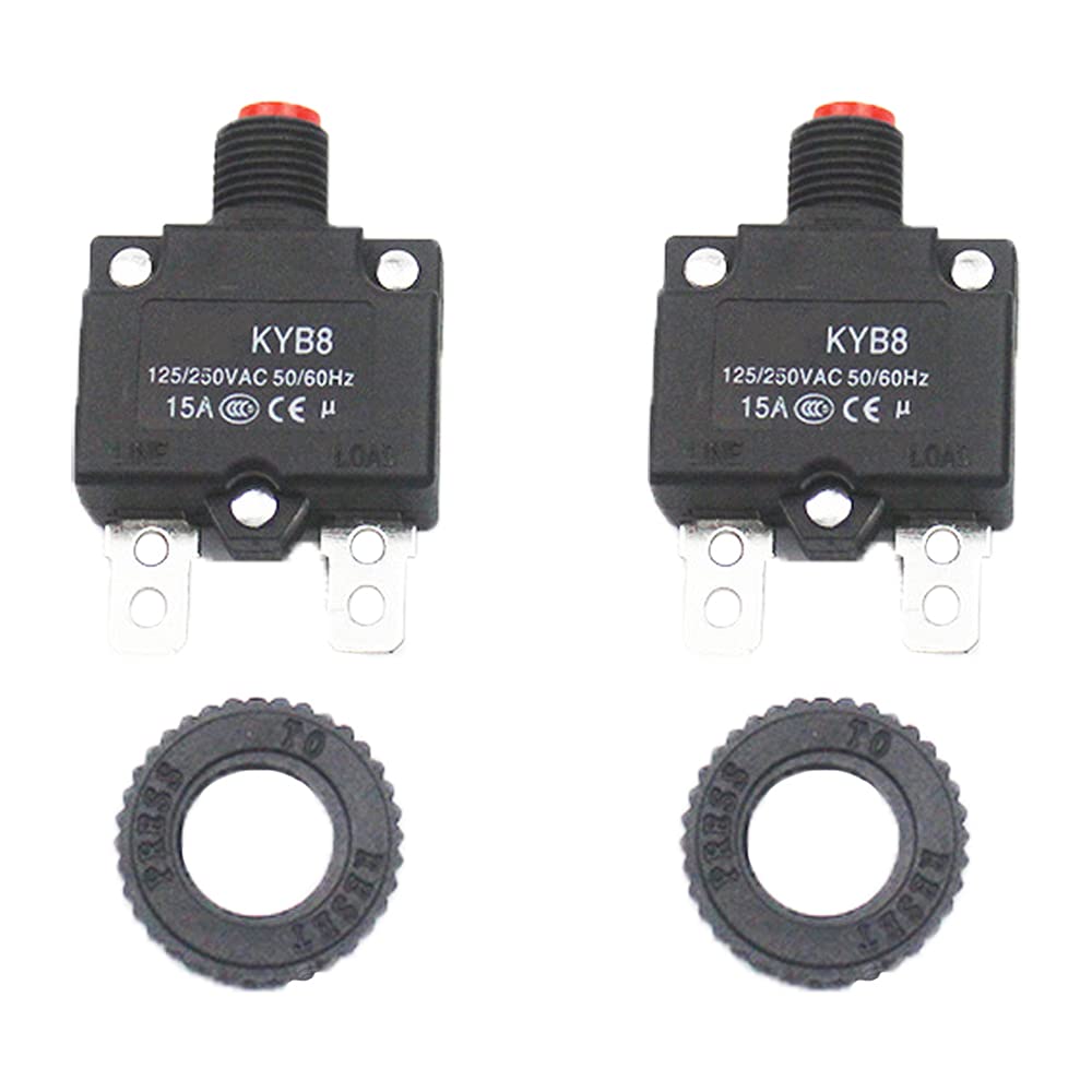 2 Pcs 15 Amps Thermal Circuit Breakers Overcurrent Protector Push