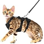 Pawfun Fully Escape Proof Cat Harness and Leash Set for Walking, Adjustable Soft Kitten Vest with Reflective Strip for Small Medium Large Adult Cats, Breathable Kitty Harness,Black S