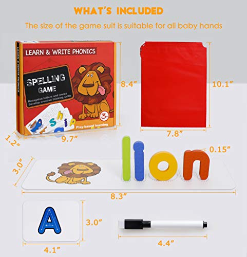 BMAG Wooden Educational Alphabet Matching Letter Puzzle Games, Seeing and Spelling Skills ABC Flash Cards, Montessori Reading Blocks Developmental Toys for Toddlers Boys Girls Age 3 4 5 6 7 Years